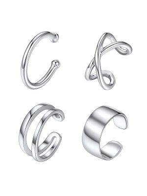 4 Pcs Ear Cuff Earrings Set in Silver