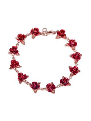 Red Rose Bracelet in Rose Gold