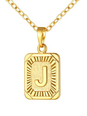 Square Initial J Pendant Monogram Necklace in 18K Gold Plated