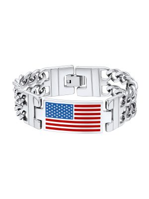 8mm Double Cuban Link Chain American Flag Bracelet in Stainless