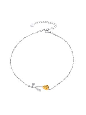 1.5mm Tiny Rose Rolo Link Anklet in Silver