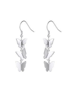 Butterfly Dangle Drop Earrings in Silver